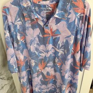 Tommy Bahama Blue and Orange Floral Polo Shirt